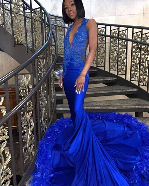 Prom Dresses and Hair Blue Fishtail Gown